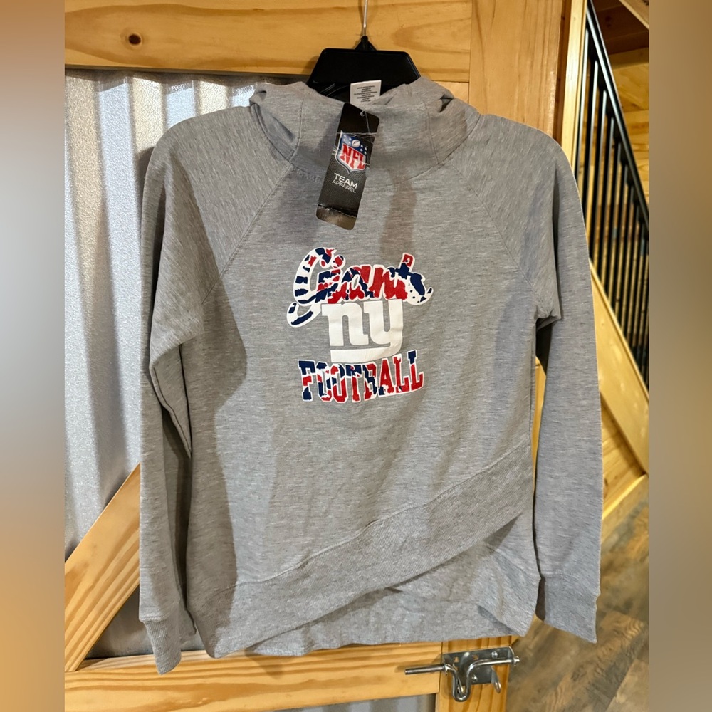 NFL Girl’s Long Sleeve, New York Giants lghtwght Hoodie with layered waistband